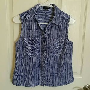 Notations Blue and White Sleeveless Top